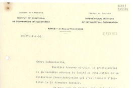 [Carta] 1936 févr. 21, Paris, [Francia] [a] Mademoiselle Mistral, Consul du Chili, Madrid