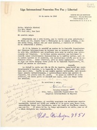 [Carta] 1946 mar. 14, 1734 F Street, N. W., Washington, D. C., [EE.UU.] [a la] Srita. Gabriela Mistral, co Mrs. Migel, 770 Park Ave., New York, [EE.UU.]