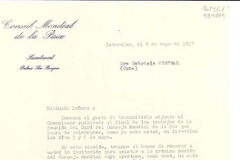 [Carta] 1953 mayo 7, Estocolmo, [Suecia] [a la] Sra. Gabriela Mistral, Cuba