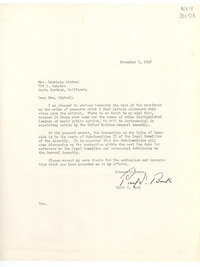 [Carta] 1947 Nov. 5, [Estados Unidos] [a] Mrs. Gabriela Mistral, 729 E. Anapamu, Santa Barbara, California