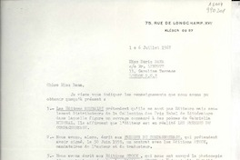 [Carta] 1967 juil. 6, 75, Rue de Longchamp XVI, Kléber 02-57, [Paris], [France] [a] Miss Doris Dana, co Mr. Lintott, 11, Caroline Terrace, London S.W. I, [England]
