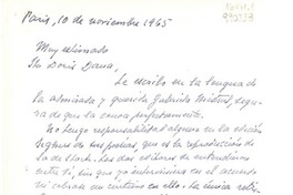 [Carta] 1965 feb. 10, 20 Rue de Grenelle, Paris, [France] [a la] Muy estimada Sta. Doris Dana