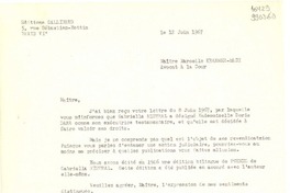 [Carta] 1967 juin 12, Paris, [Francia] [a] Maitre Marcelle Kraemer-Bach