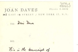 [Carta] 1963 Nov. 19, 145 East 49 Street, New York 17, N. Y., [EE.UU.] [a] Doris Dana, [EE.UU.]