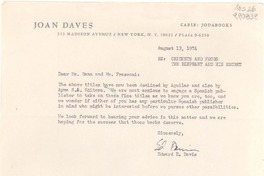 [Carta] 1974 Aug. 13, 515 Madison Avenue, New York, N. Y. 10022, [EE.UU.] [a la] Dear Ms. Dana and Mr. Frasconi