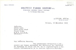 [Carta] 1965 dic. 16, Milano, [Italia] [a] Señorita Doris Dana, Hack Green Road, Pound Ridge, New York