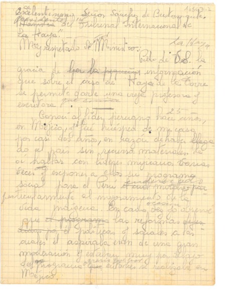 [Carta] [Rapallo], [Italia] [al] Señor Sánchez de Bustamante, Presidente del Tribunal de La Haya