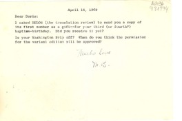 [Carta] 1969 Apr. 14, [EE.UU.] [a] Dear Doris [Dana]