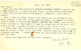 [Carta] 1969 Sept. 17, [EE.UU.] [a] Dear Doris [Dana]