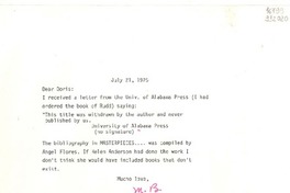 [Carta] 1975 July 21, [Estados Unidos] [a] Dear Doris