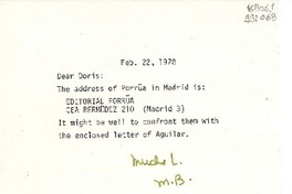 [Carta] 1978 Feb. 22, Bethesda, Maryland, [Estados Unidos] [a] Doris Dana, London, England