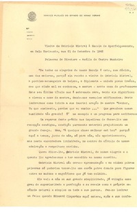 [Carta] 1942, Belo Horizonte, [Brasil] [a] Gabriela Mistral