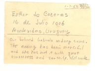 [Carta] 1957 Jan. 7, [Estados Unidos] [a] Esther de Cáceres, Montevideo, Uruguay