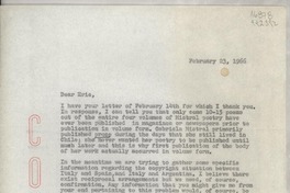 [Carta] 1966 Feb. 22, [EE.UU.] [a] Mr. Eric Linder, Agenzia Letteraria Internazionale, Corso Matteotti 3, Milano, Italy