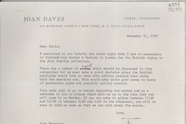 [Carta] 1970 Dec. 31, [New York, Estados Unidos] [a] Miss Doris Dana, Hildreth Lane Box 188, Bridgehampton, N. Y.