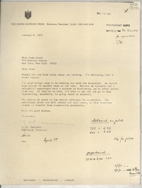 [Carta] 1971 Jan. 13, Baltimore, Maryland, [Estados Unidos] [a] Miss Joan Daves, 515 Madison Avenue, New York, New York