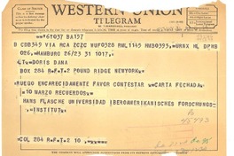 [Telegrama] 1967 mayo 31, Hamburg, [Alemania] [a] Doris Dana, Box 284, Pound Ridge, New York, [EE.UU.]