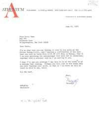 [Carta] 1974 June 17, Atheneum publishers 122 East 42 Street, New York City 10017, [EE.UU.] [a] Miss Doris Dana, Box 784, Hildreth Lane, Bridgehampton, N. Y. 11932, [EE.UU.]