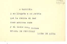 [Tarjeta] [1954], Arica, [Chile] [a] Gabriela [Mistral]