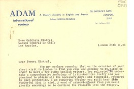 [Carta] 1948 Feb. 24, London, [Inglaterra] [a] Gabriela Mistral, Consul General de Chile, Los Angeles