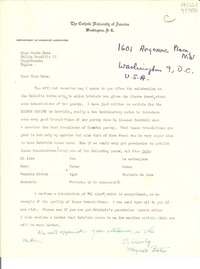 [Carta] The Catholic University of America, Department of Romance Languages, Washington D. C., [EE.UU.] [a] Miss Doris Dana, Salita Scudillo 17, Capodimonte, Naples, [Italia]