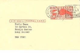[Tarjeta postal] 1954 Dec. 5, [EE.UU.] [a] Doris Dana, 15 Spruce St., Roslyn Harbor, Long Island, New York, [EE.UU.]