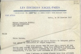 [Carta] 1947 janv. 28, Paris [a] Gabriela Mistral, Chilian Consulate, Los Angeles