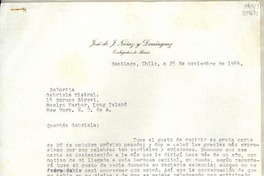 [Carta] 1954 nov. 25, Santiago, Chile [a] Gabriela Mistral, Roslyn Harbor, Long Island, New York