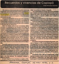 Recuerdos y vivencias de Copiapó  [artículo] Oriel Alvarez Gómez.