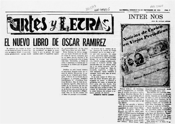 El nuevo libro de Oscar Ramírez  [artículo] Roberto Fueyo Laneri.
