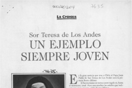Sor Teresa de Los Andes un ejemplo siempre joven  [artículo] M. Isabel Fernández.