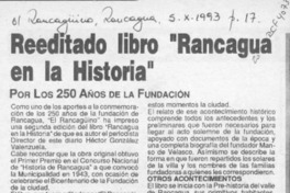 Reeditado libro "Rancagua en la Historia"  [artículo].