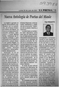 Nueva antología poética del Maule  [artículo] Hugo Metzdorff N.