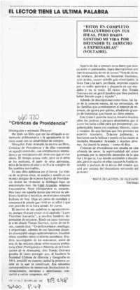 Crónicas de Providencia"  [artículo] Matilde Ladrón de Guevara.