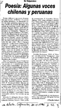 Poesía: Algunas voces chilenas y peruanas