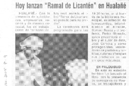 Hoy lanzan "Ramal de Licantén" en Hualañé
