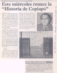 Este miércoles renace la "Historia de Copiapó"