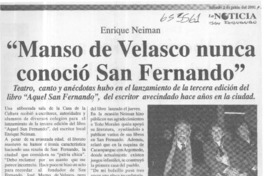 "Manso de Velasco nunca conoció San Fernando"  [artículo]