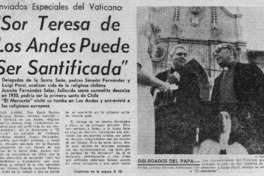 Sor Teresa de Los Andes puede ser santificada".