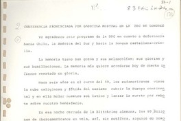 Conferencia pronunciada por Gabriela Mistral en la BBC de Londres