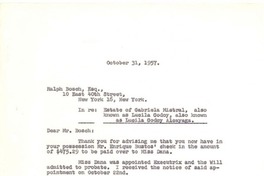 [Carta] 1957 oct. 31, New York [a] Ralph Bosch, Esq., New York