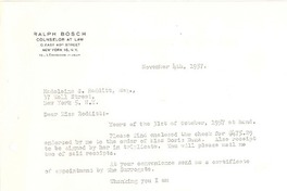 [Carta] 1957 nov. 4, New York [a] Madeleine S. Redditt, New York