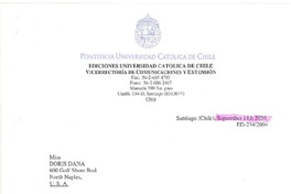 [Carta] 2004 sep. 14, Santiago, Chile [a] Doris Dana, Naples, Florida