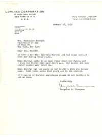 [Carta] 1957 jan. 18, New York [a] Madeleine S. Redditt, New York