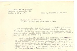 [Carta] 1957 feb. 4, México [a] Madeleine S. Redditt, New York