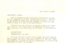 [Carta] 1966 jun. 12, [New York] [a] Esther de Cáceres, Montevideo, Uruguay