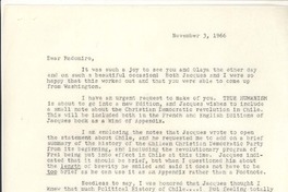 [Carta] 1966, nov. 3, [New York] [a] Radomiro Tomic, [Washington, D.C.]