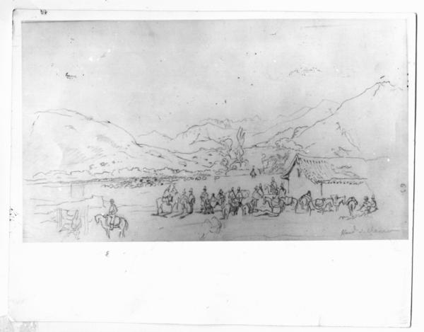 Dibujo de la hacienda de Chanco, con campesinos y caballos en sus  alrededores, de fondo las montañas] [fotografía]. - Biblioteca Nacional  Digital de Chile