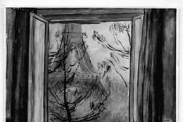 [Vista de una habitación interior, con la mesa puesta, por la ventana se divisa la Torre Eiffel]