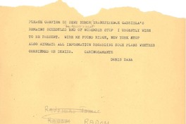 [Telegrama] [1959 oct. 30], [Pound Ridge, New York] [a] Radomiro Tomic, Santiago, Chile